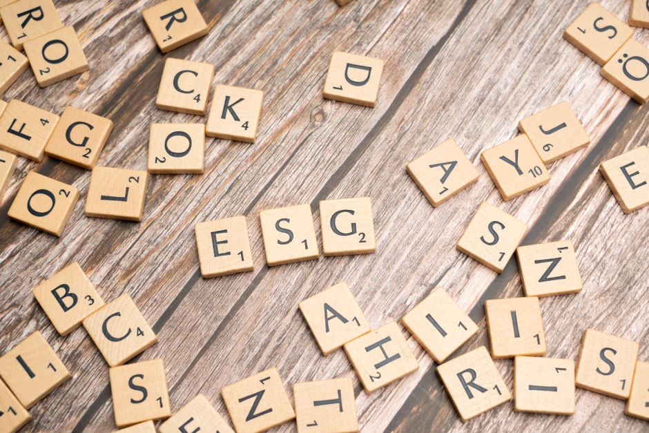 Wooden letter tiles spelling ESG — environmental, social and governance