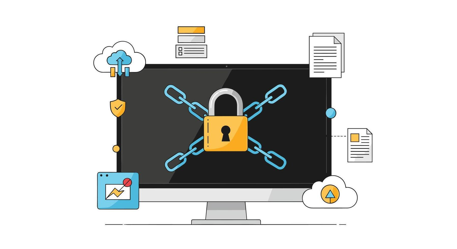 Cybersecurity and data protection concept with padlock